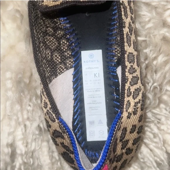 Rothy's Leopard Patterned Slip-Ons with Blue and Pink Accents - Picture 7 of 13